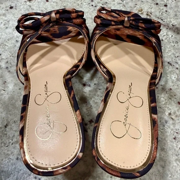 Jessica Simpson Leopard Print Bow Kitten Heel Sandals - NEW - Picture 9 of 12